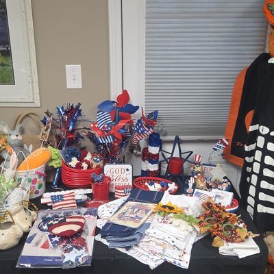 Assorted Patriotic and Halloween Decor Lot