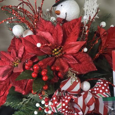 Decorative Christmas Floral Arrangement with Snowman