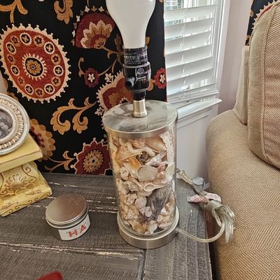 Seashell Filled Glass Cylinder Table Lamp