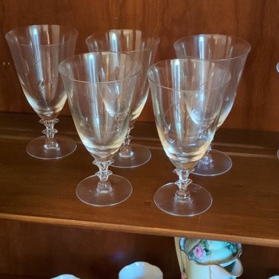 Set of 10 Fostoria Engagement Pattern Etched Crystal Stemware Goblets