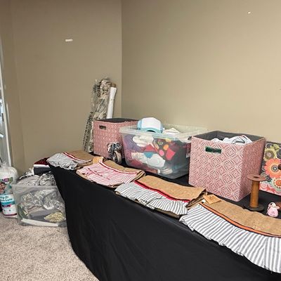 Assorted Textiles, Storage Bins, and Craft Supplies