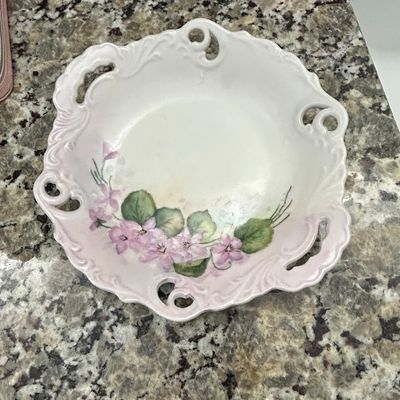 Vintage Hand-Painted Porcelain Violet Bowl