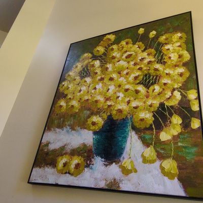 Impressionist-Style Floral Still Life Oil Painting with Yellow Flowers