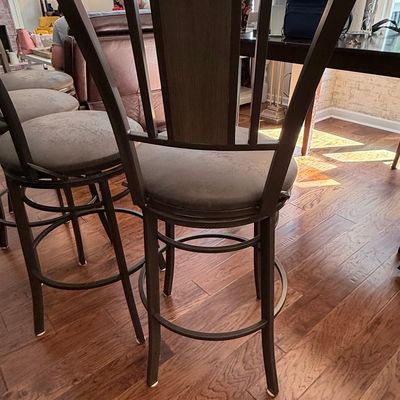 Set of 4 Metal Swivel Bar Stools with Slat Backs
