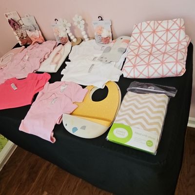 Assorted Baby Girl Apparel and Nursery Linens Lot