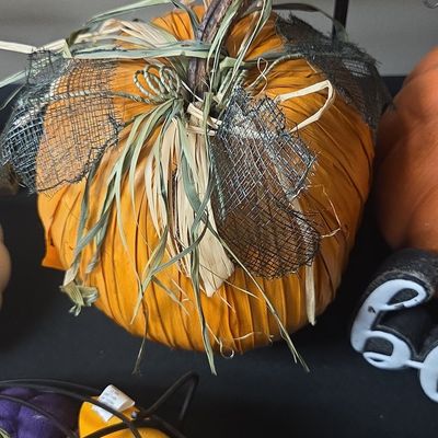 Fabric Decorative Pumpkin with Mesh and Raffia
