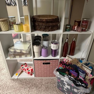 IKEA Kallax Shelving Unit with Assorted Household Goods