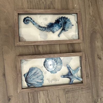 Coastal Watercolor Marine Life Framed Art Set