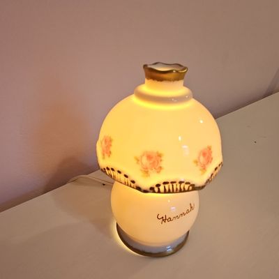 Vintage Personalized Milk Glass Rose Pattern Nightlight