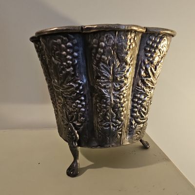 Vintage Silver Plated Grape Motif Wine Cooler/Planter with Paw Feet