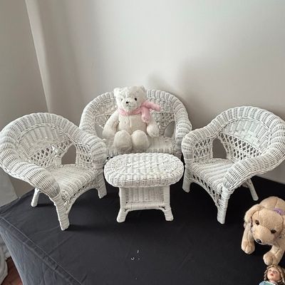 Vintage White Wicker Doll Furniture Set