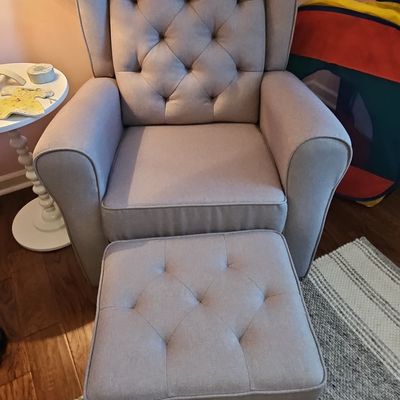Tufted Wingback Glider Recliner with Ottoman