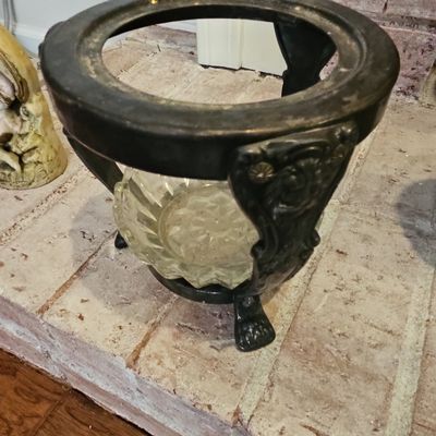 Victorian Silver-Plated Biscuit Jar Holder with Crystal Insert