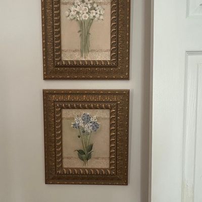 Vintage Floral Botanical Prints in Ornate Gilt Frames