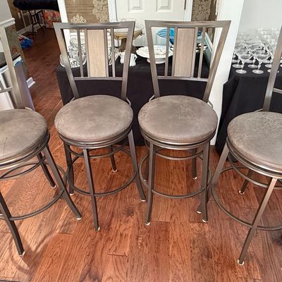 Set of 4 Metal Swivel Bar Stools with Slat Backs