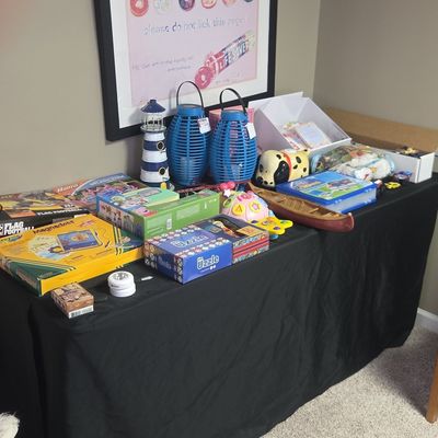 Estate Sale Table Assortment (Toys, Games, and Decor)