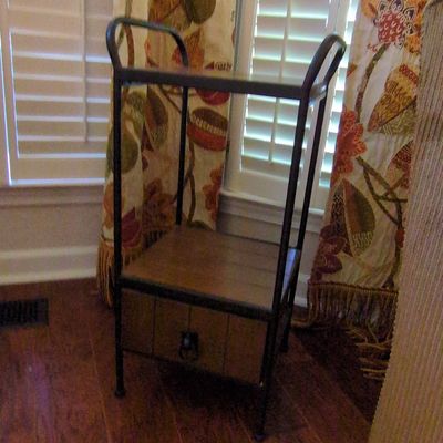 Industrial Style Metal and Wood Side Table with Drawer