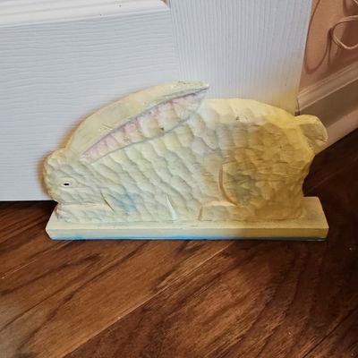Hand-Carved Wooden Rabbit Doorstop