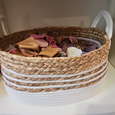 Woven Seagrass & Cotton Rope Storage Basket with Handles