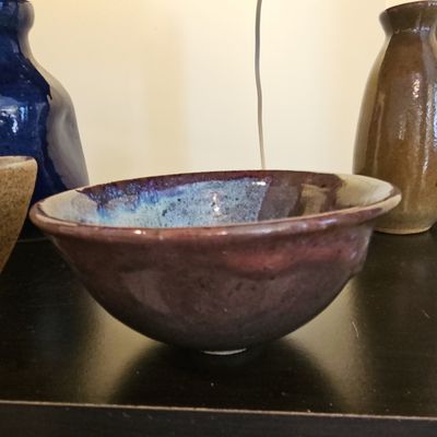 Studio Pottery Glazed Stoneware Bowl - Blue/Brown Drip Glaze
