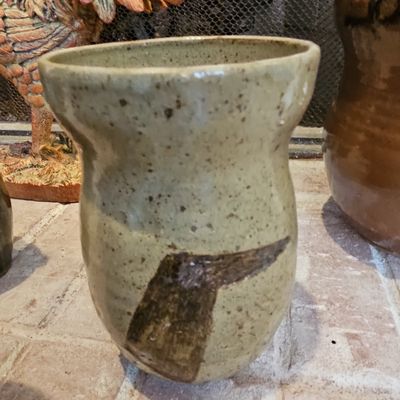 Studio Pottery Stoneware Vase with Brushstroke Accent