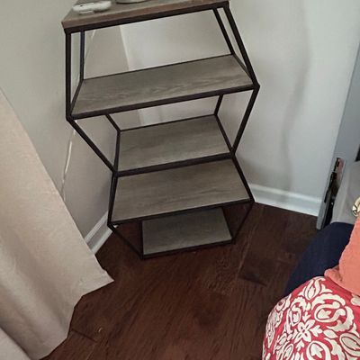 Geometric Hexagonal Metal and Wood Shelving Unit