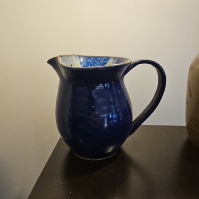 Hand-Thrown Cobalt Glazed Ceramic Pitcher Signed Jim Clark