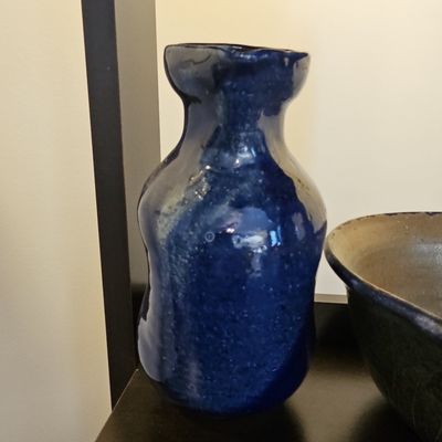 Studio Pottery Cobalt Blue Vase Signed 'DK'