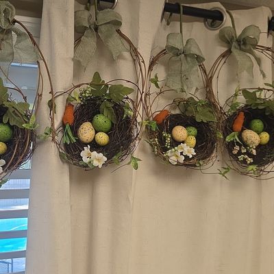 Set of Four Decorative Easter Wreath Baskets with Nests, Eggs, and Carrots