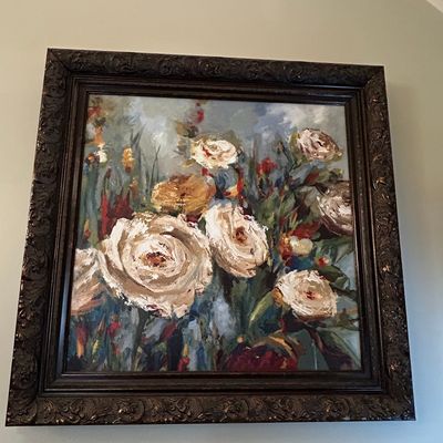 Impressionistic Floral Oil Painting with Ornate Frame