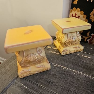 Pair of Southern Living At Home Tuscan Glazed Pedestal Stands