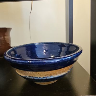 Hand-Thrown Studio Pottery Bowl with Cobalt Blue Glaze