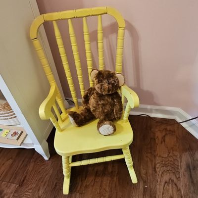 Child's Folk Art Yellow Wooden Rocking Chair