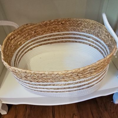 Oval Woven Seagrass and Rope Storage Basket with Handles