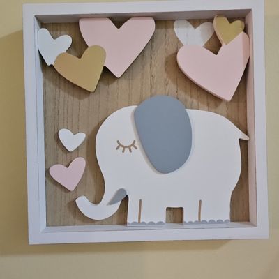 Nursery Wall Art Shadow Box - Elephant and Hearts