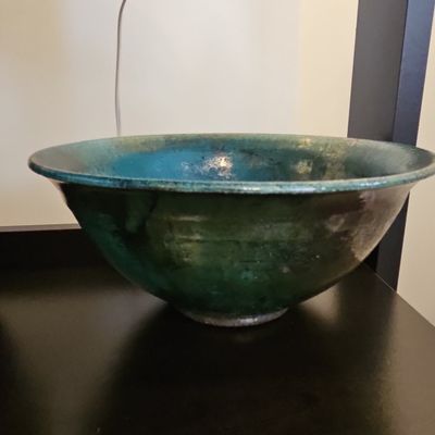 Antique Moroccan Green-Glazed Ceramic Bowl