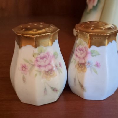 Vintage Hand Painted Pink Roses Porcelain Salt and Pepper Shakers