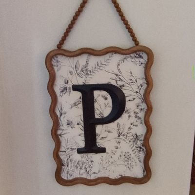 Decorative Letter P Wall Plaque with Floral Print and Beaded Hanger