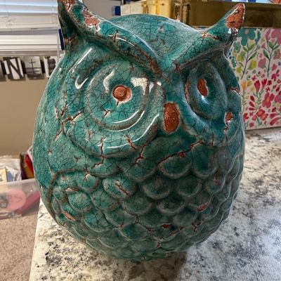 Turquoise Crackle Glaze Ceramic Owl Figurine