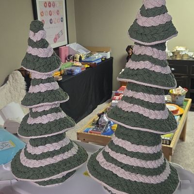 Pair of Hand-Crocheted Tiered Christmas Trees
