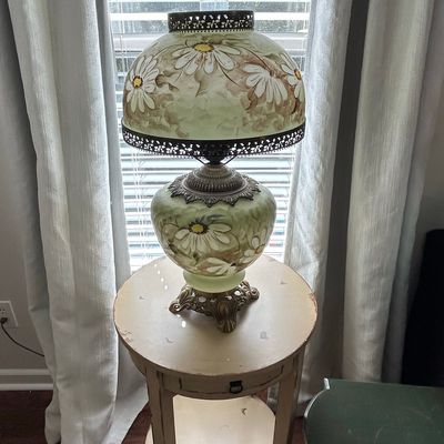 Victorian Hand-Painted Floral Gone-with-the-Wind Table Lamp