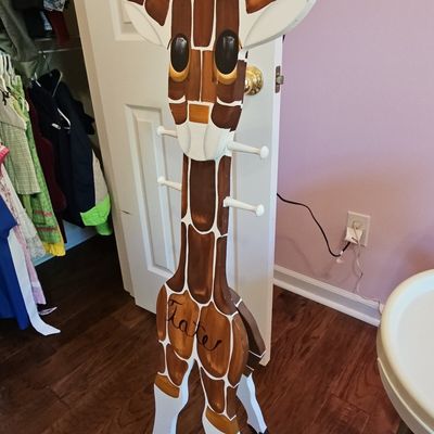 Hand-Painted Wooden Giraffe Valet Stand