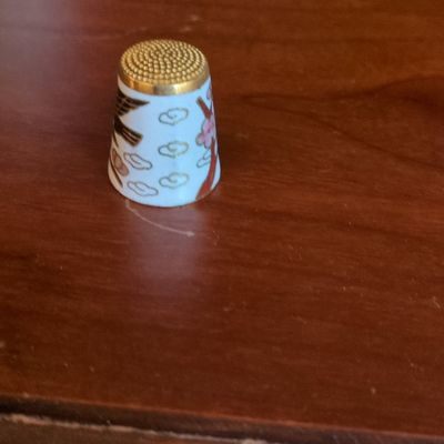 Vintage Cloisonne Enamel Thimble with Birds and Flowers