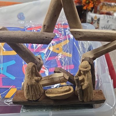 Handmade Driftwood Nativity Scene with Star Frame