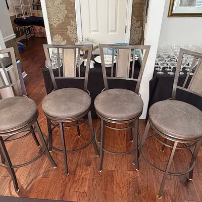 Set of 4 Metal Swivel Bar Stools with Slat Backs