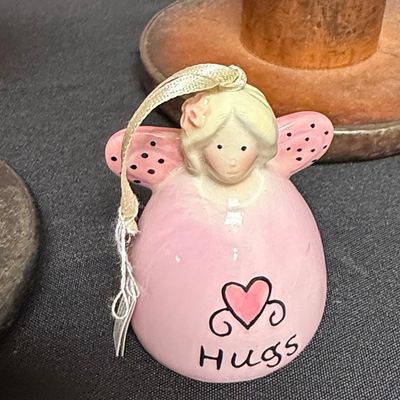 Ceramic Angel Bell Ornament "Hugs"