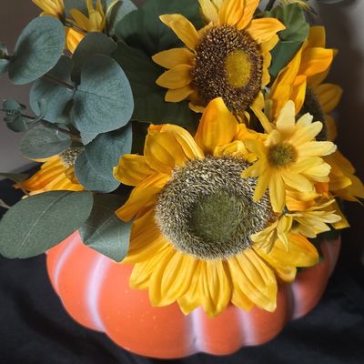Artificial Sunflower Arrangement in Ceramic Pumpkin Vase