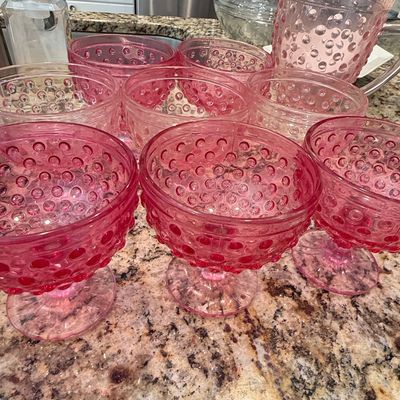 Anchor Hocking Hobnail Pink Glass Punch Set