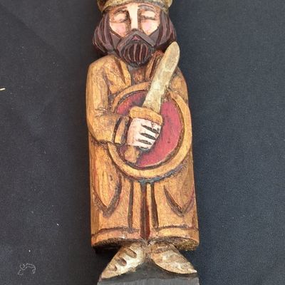 Hand-Carved Wooden Viking Figurine - USSR Russian