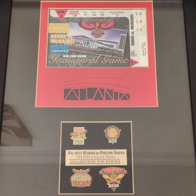 Atlanta Hawks Philips Arena Inaugural Game Ticket and Collectors Pin Set